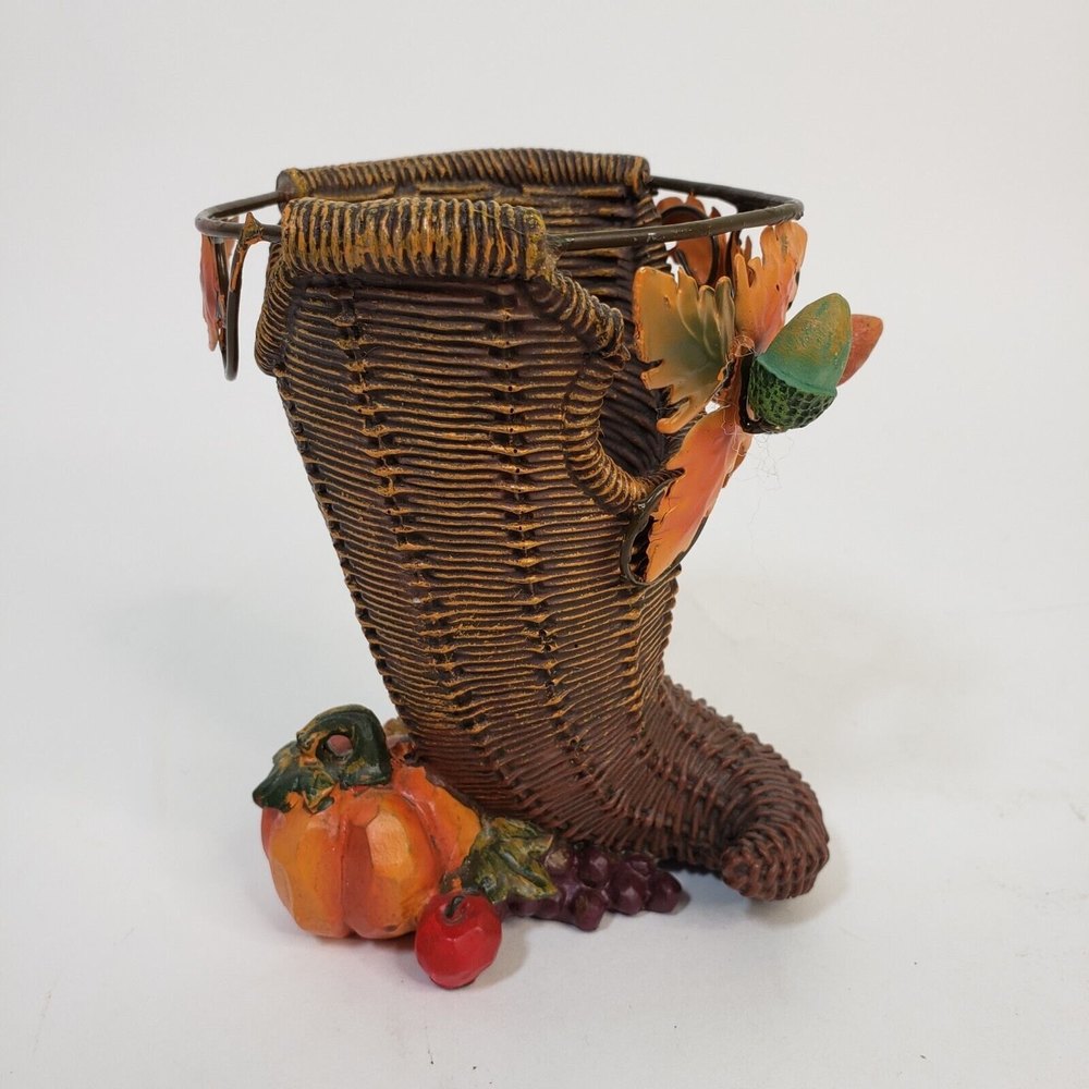 Small Resin Cornucopia 4.5" Thanksgiving Decor Vase Pencil Holder